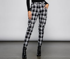 High Waist Plaid Joggers With Chain - Lady Occasions