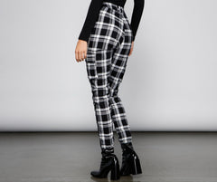 High Waist Plaid Joggers With Chain - Lady Occasions