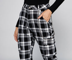 High Waist Plaid Joggers With Chain - Lady Occasions