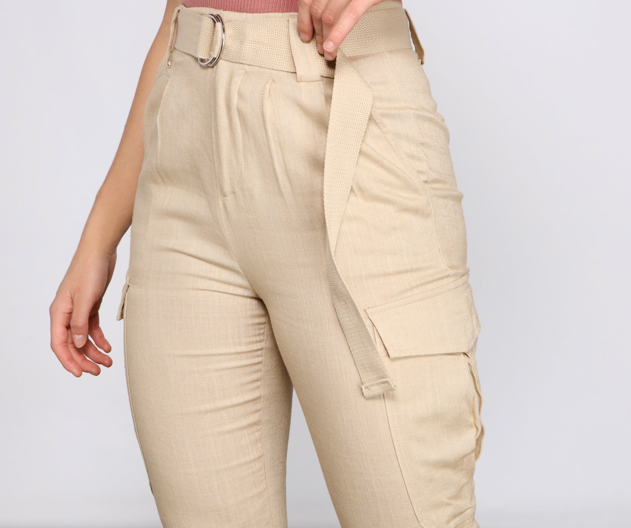 High Waist Linen Cargo Pants - Lady Occasions