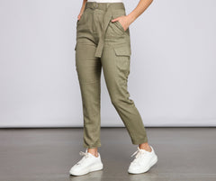 High Waist Linen Cargo Pants - Lady Occasions