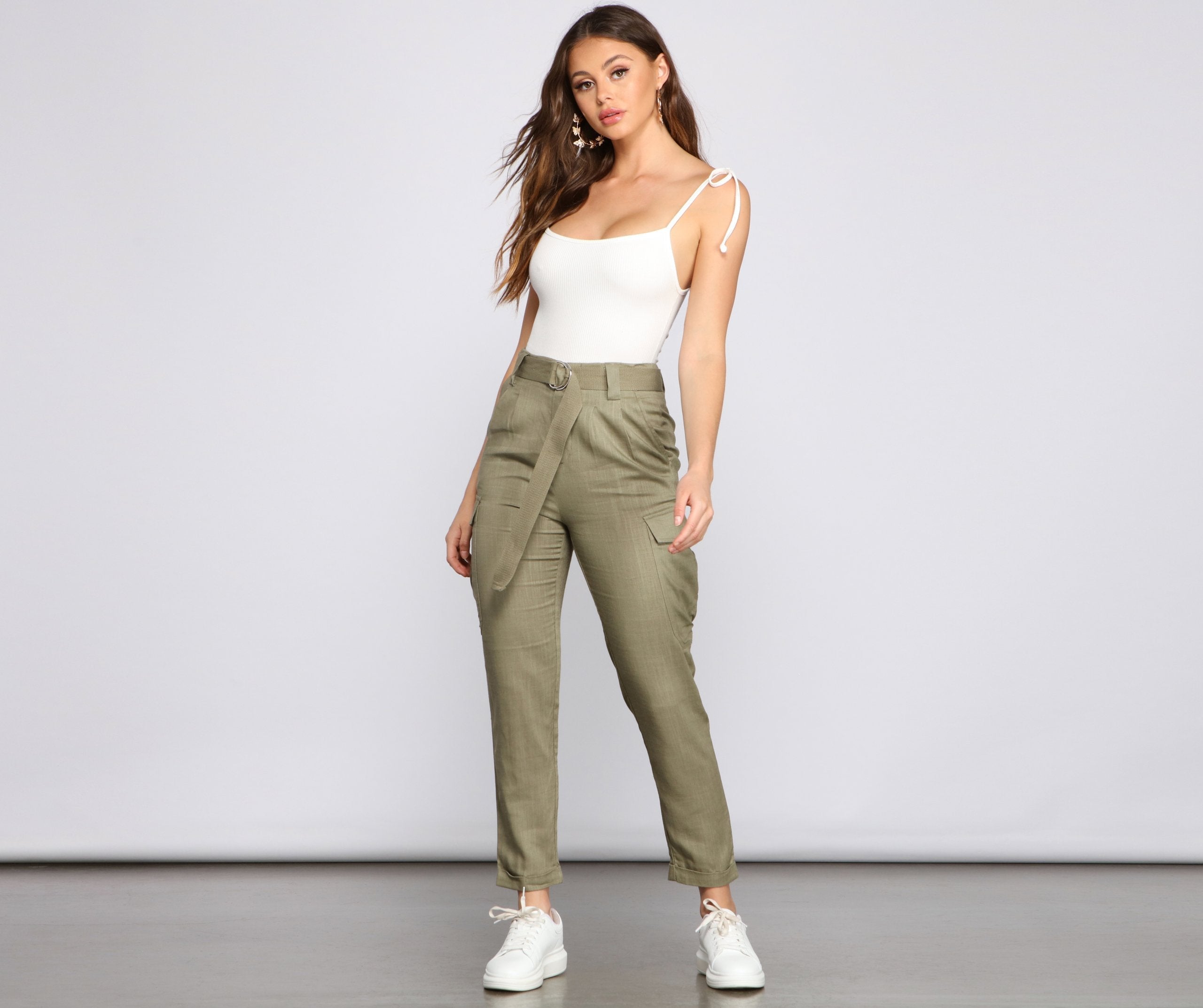 High Waist Linen Cargo Pants - Lady Occasions