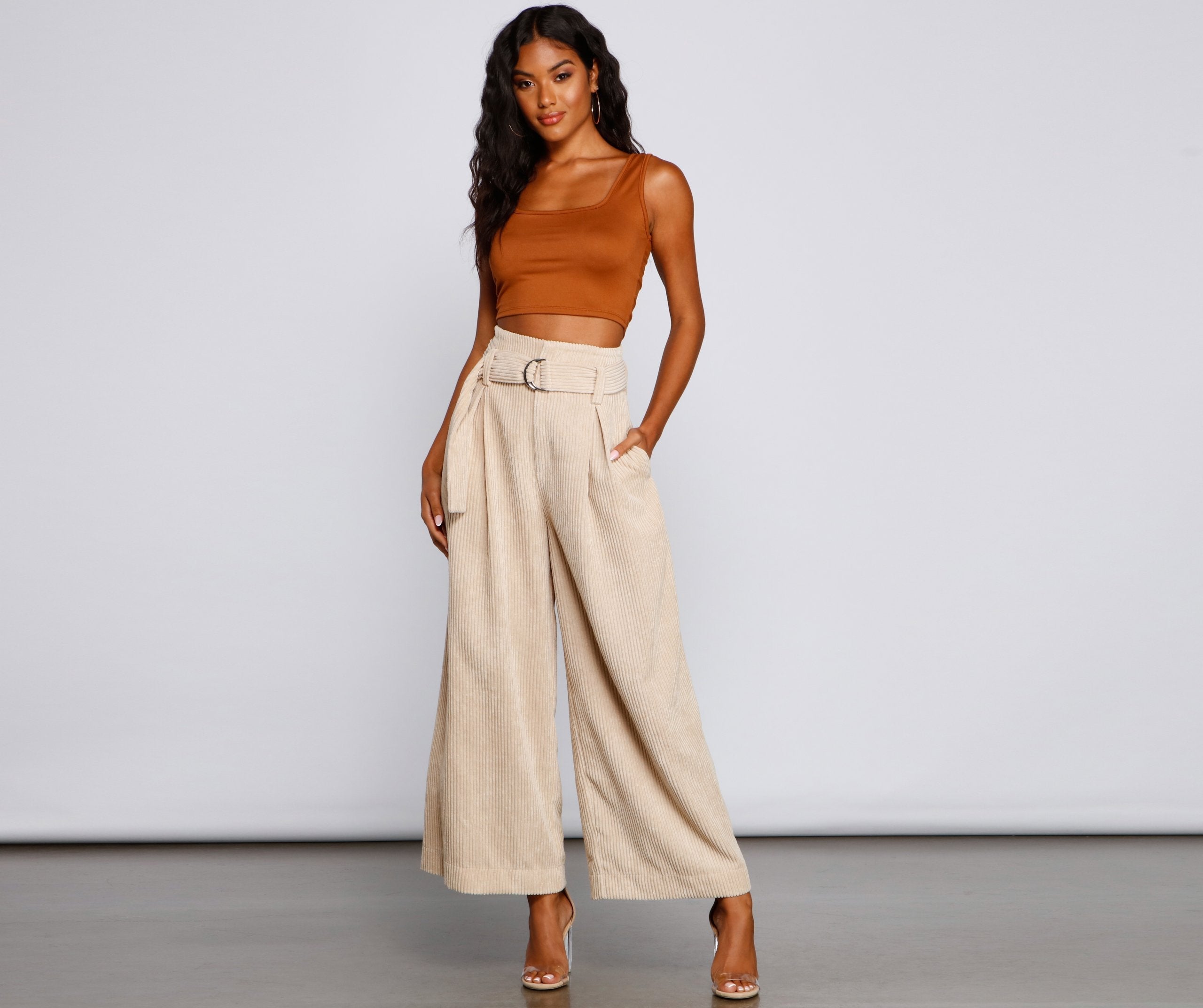 High Waist Flared Corduroy Pants - Lady Occasions