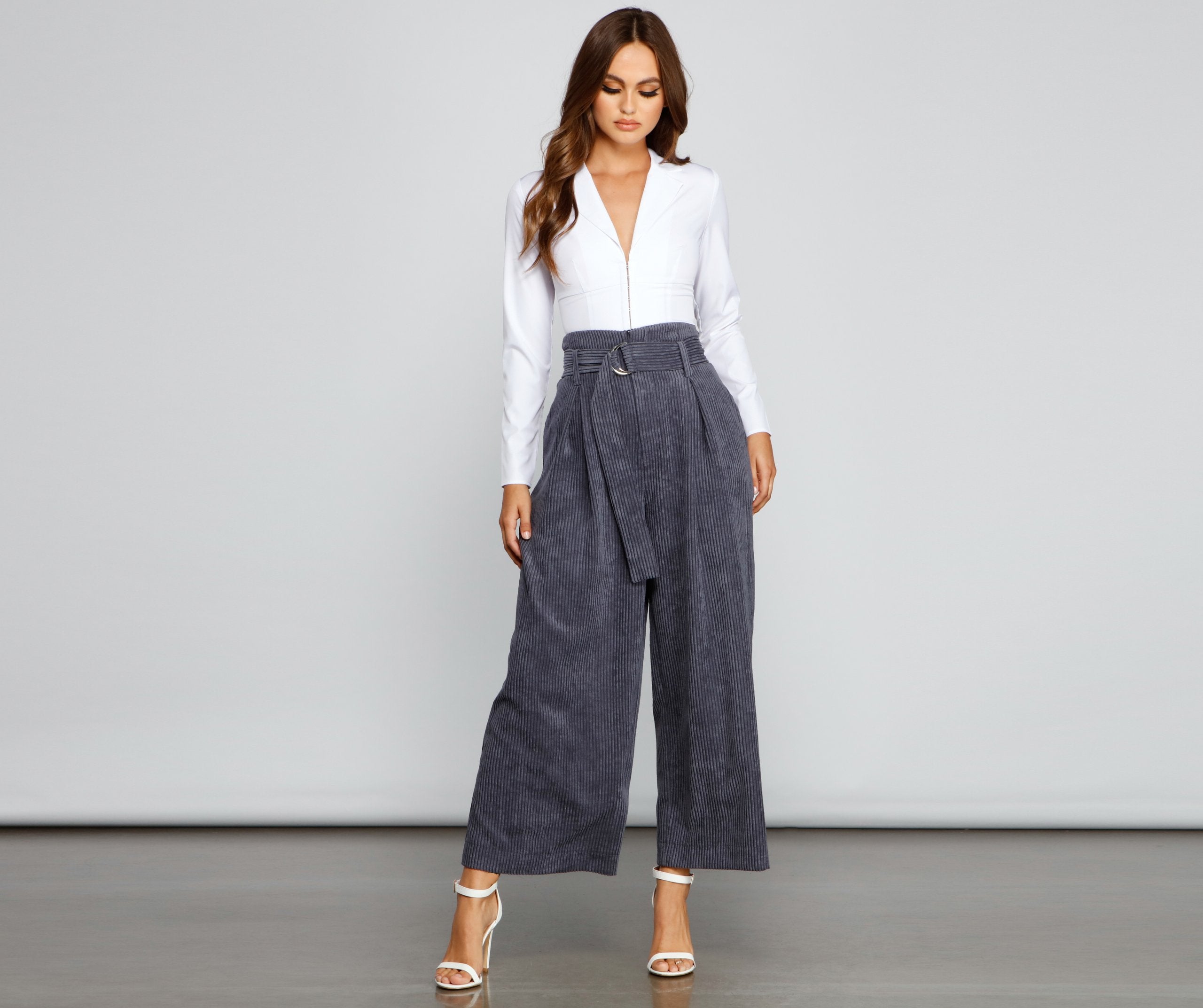 High Waist Flared Corduroy Pants - Lady Occasions