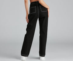 Off Duty Carpenter Wide-Leg Denim Pants - Lady Occasions