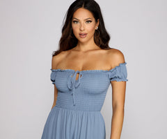 Stylishly Smocked Off-The-Shoulder Romper - Lady Occasions