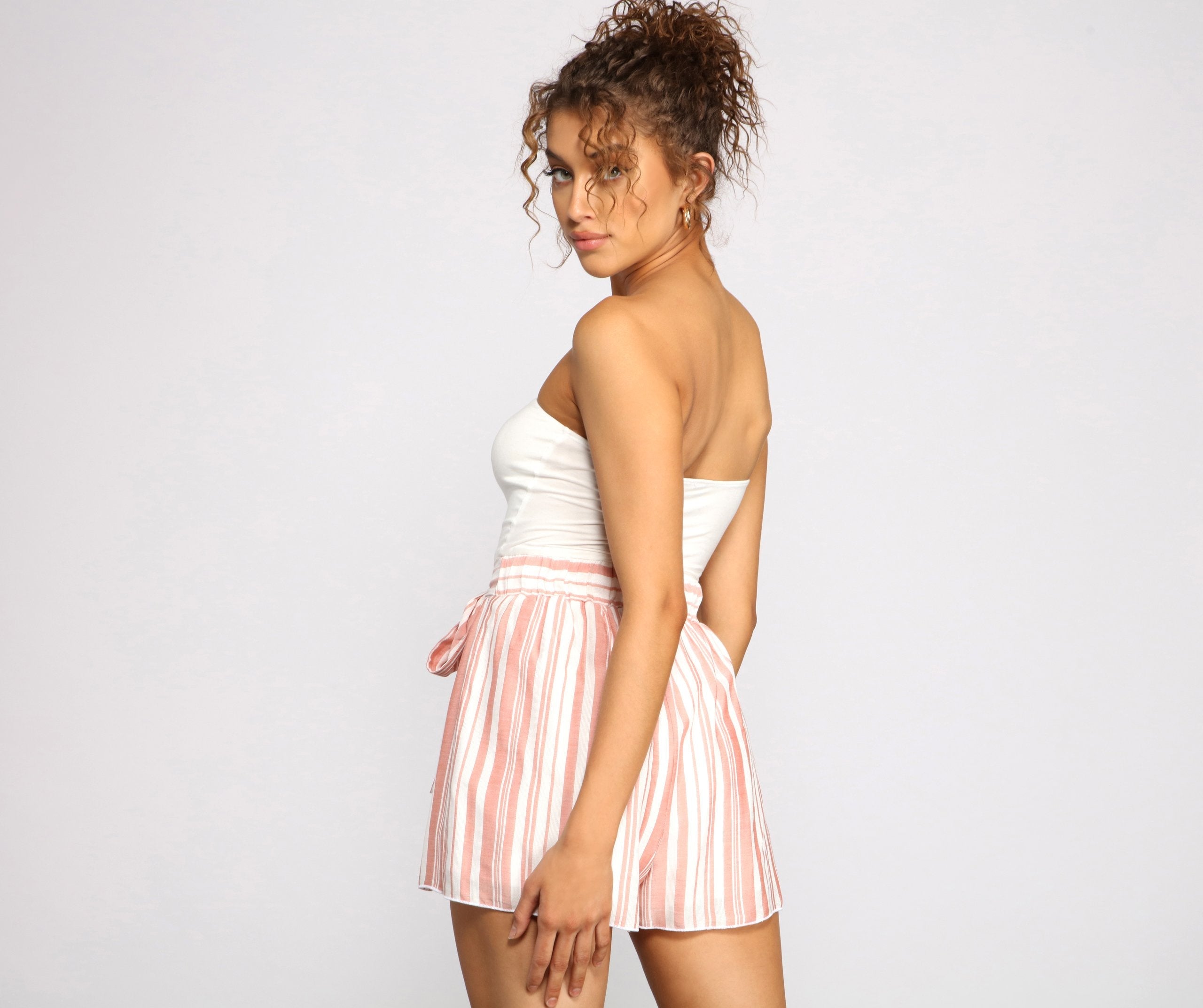 Stylish Stripes Strapless Romper - Lady Occasions