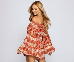 Off The Shoulder Paisley Perfection Romper - Lady Occasions