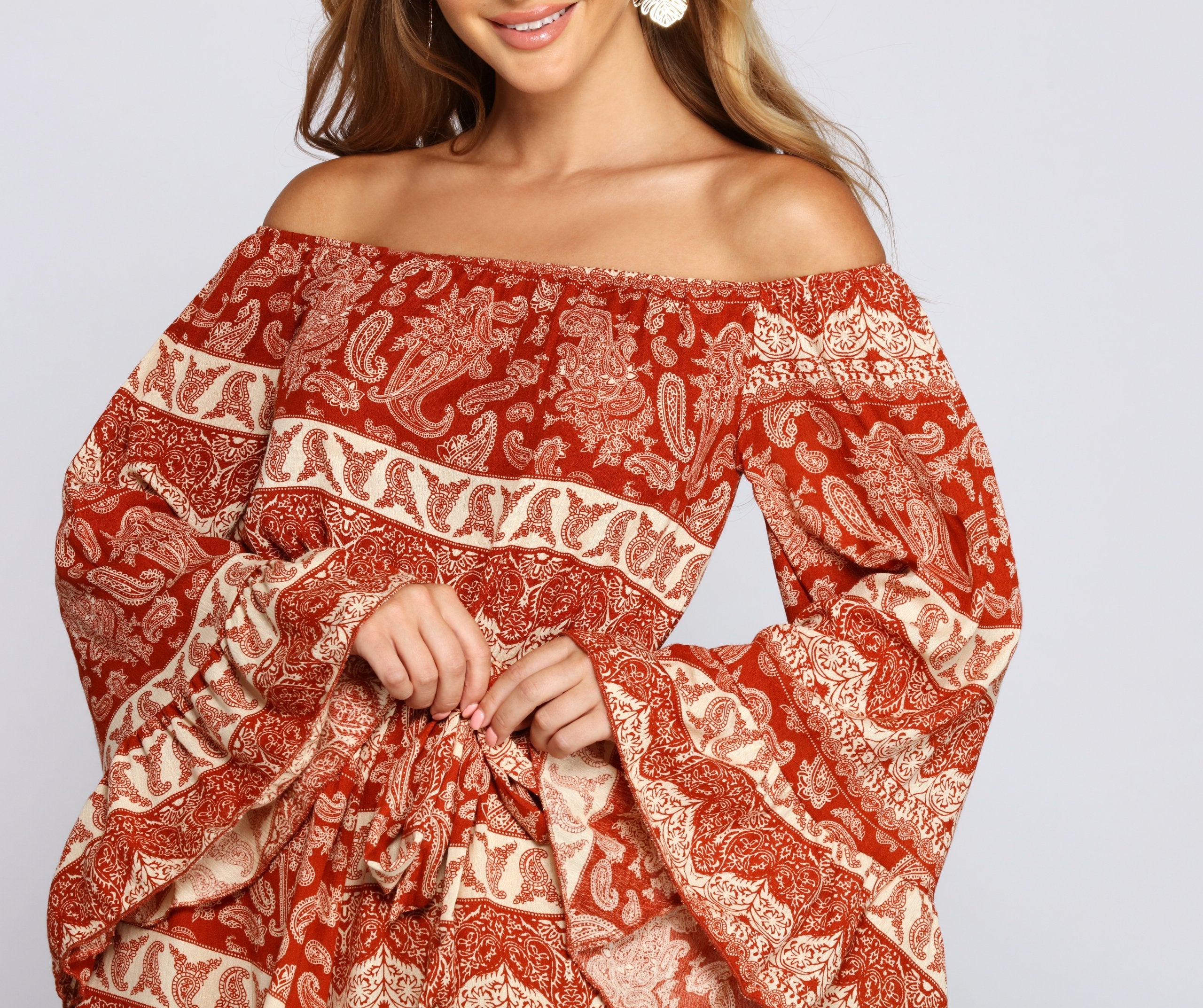 Off The Shoulder Paisley Perfection Romper - Lady Occasions