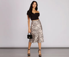 Satin Flare Leopard Midi Skirt - Lady Occasions