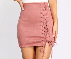 Sultry Chic Lace Up Faux Suede Mini Skirt - Lady Occasions