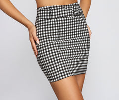 Gingham Glam Belted Mini Skirt - Lady Occasions