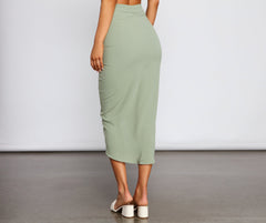 High Rise Drama Ruched Midi Skirt - Lady Occasions