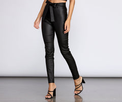 High Waist Faux Leather Skinny Pants - Lady Occasions