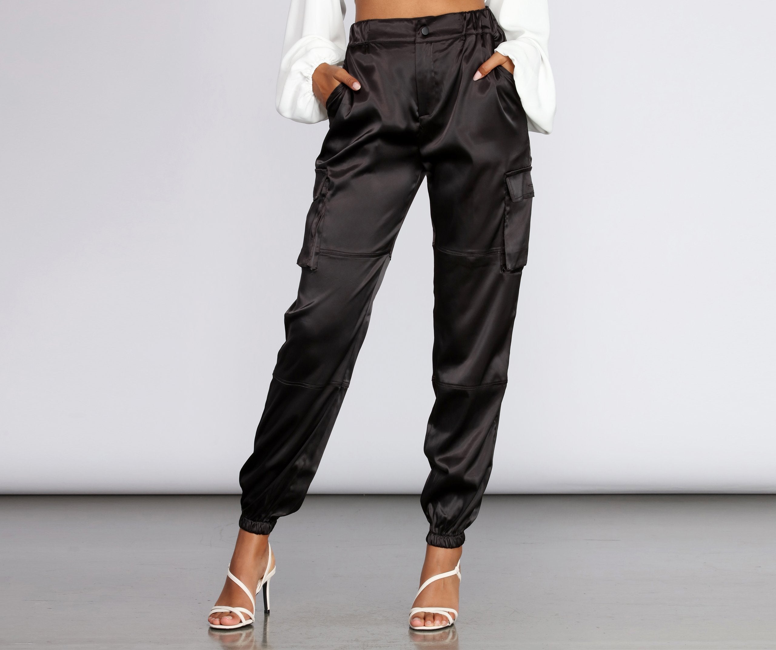 Satin Cargo Style Joggers - Lady Occasions