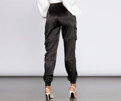 Satin Cargo Style Joggers - Lady Occasions