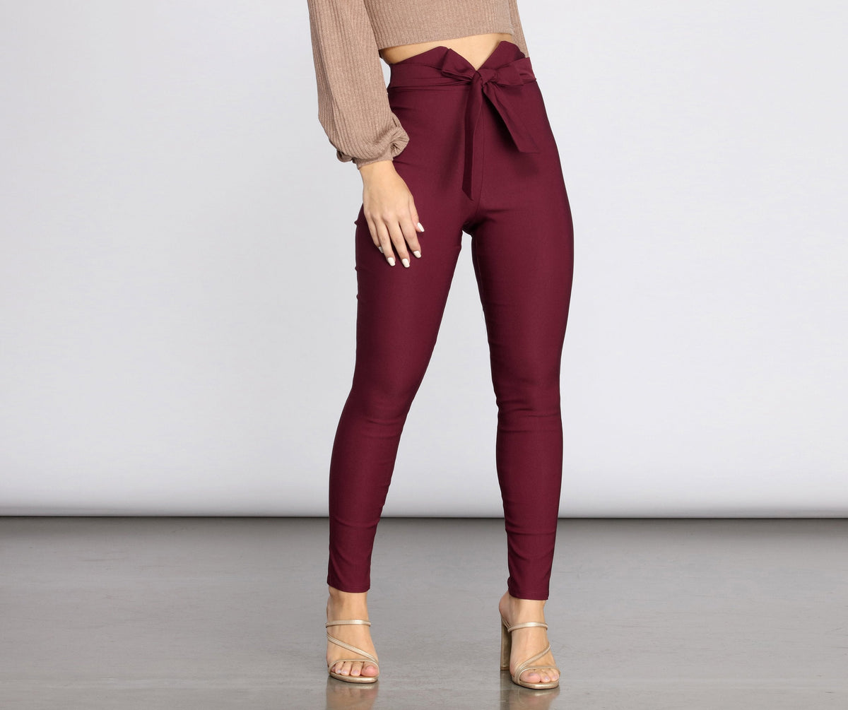 High Rise Tie Waist Skinny Pants - Lady Occasions