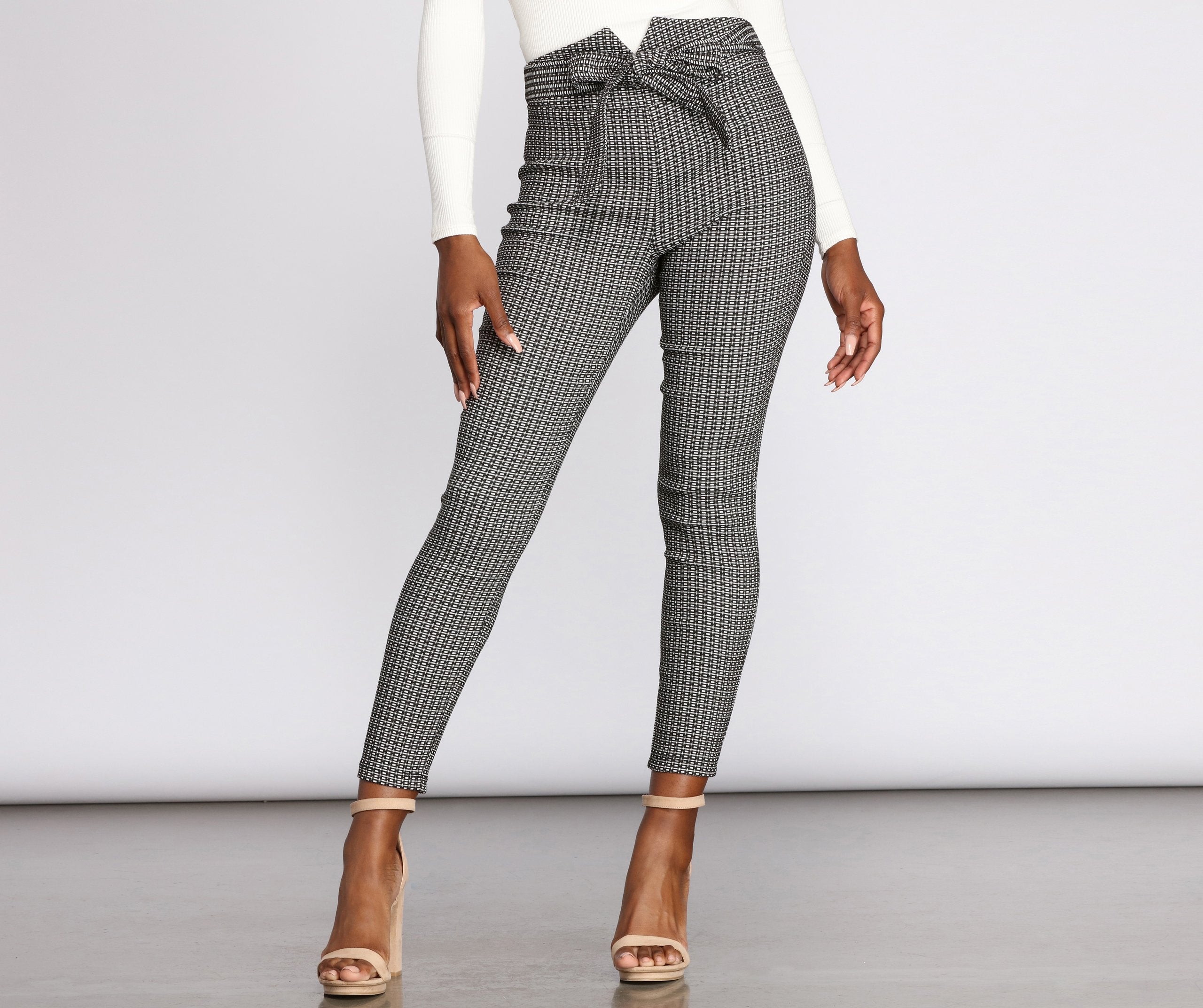 Such A Classic Tie Front Jacquard Pants - Lady Occasions