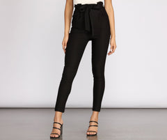 High Rise Tie Front Paper Bag Skinny Pants - Lady Occasions