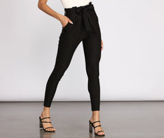 High Rise Tie Front Paper Bag Skinny Pants - Lady Occasions