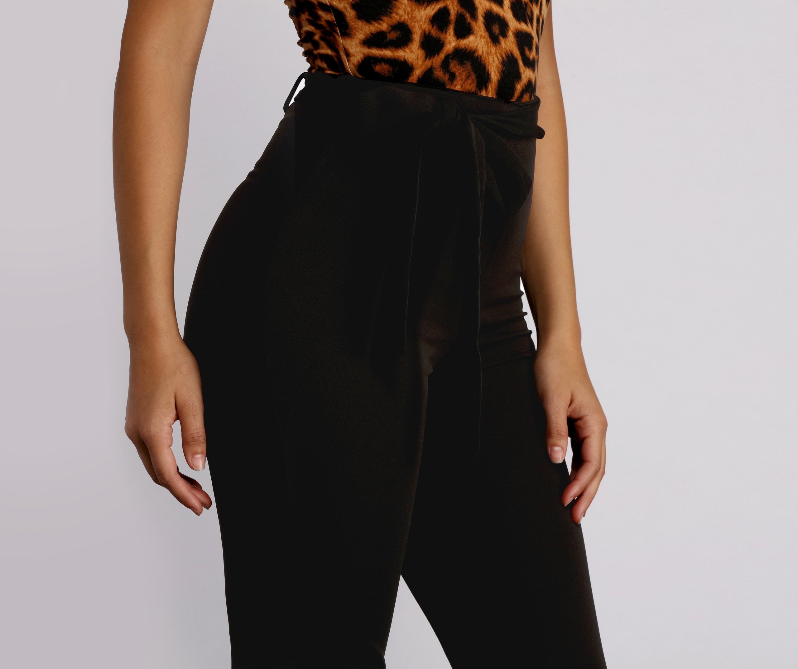 High Rise Tie Waist Tapered Pants - Lady Occasions