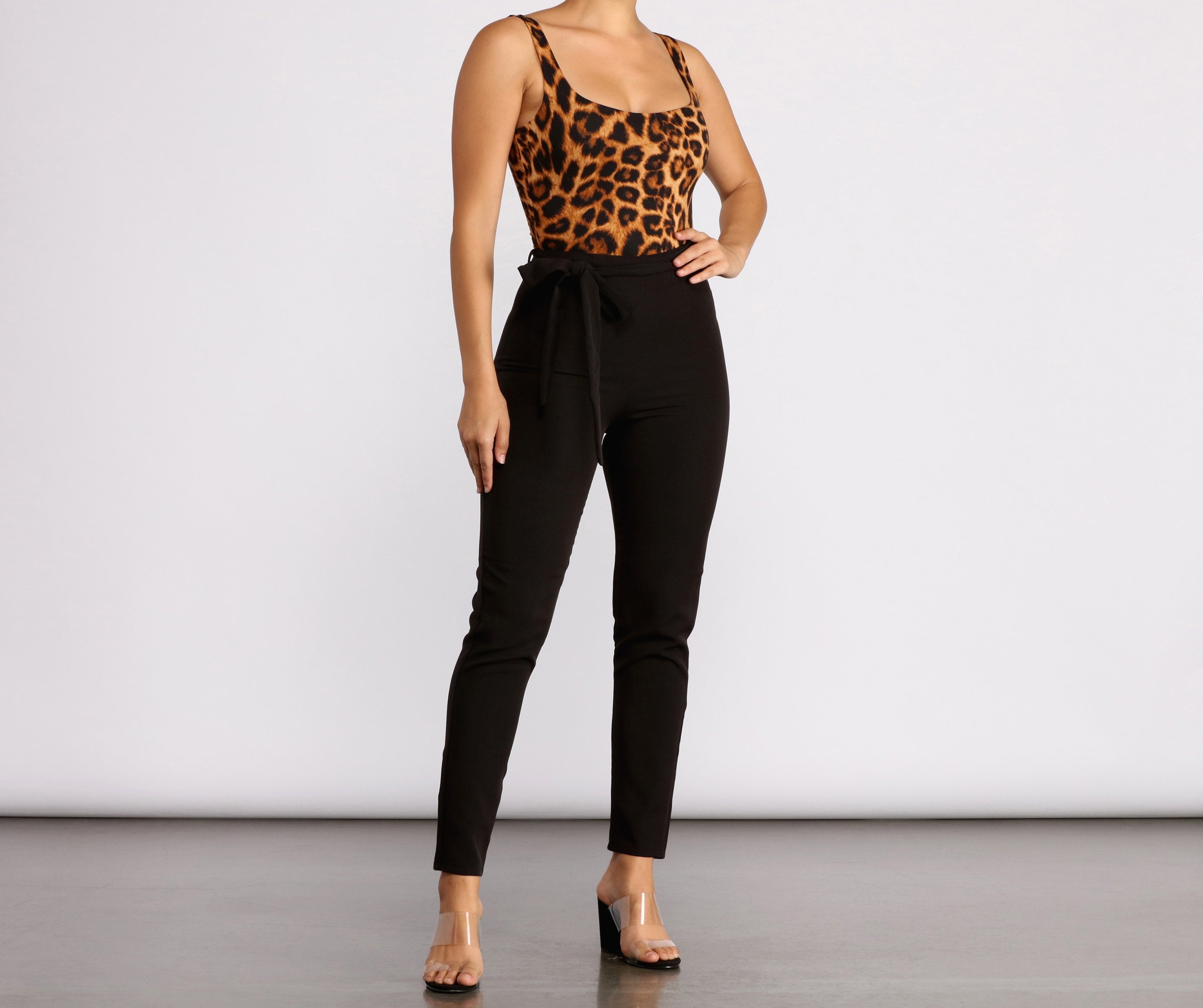 High Rise Tie Waist Tapered Pants - Lady Occasions