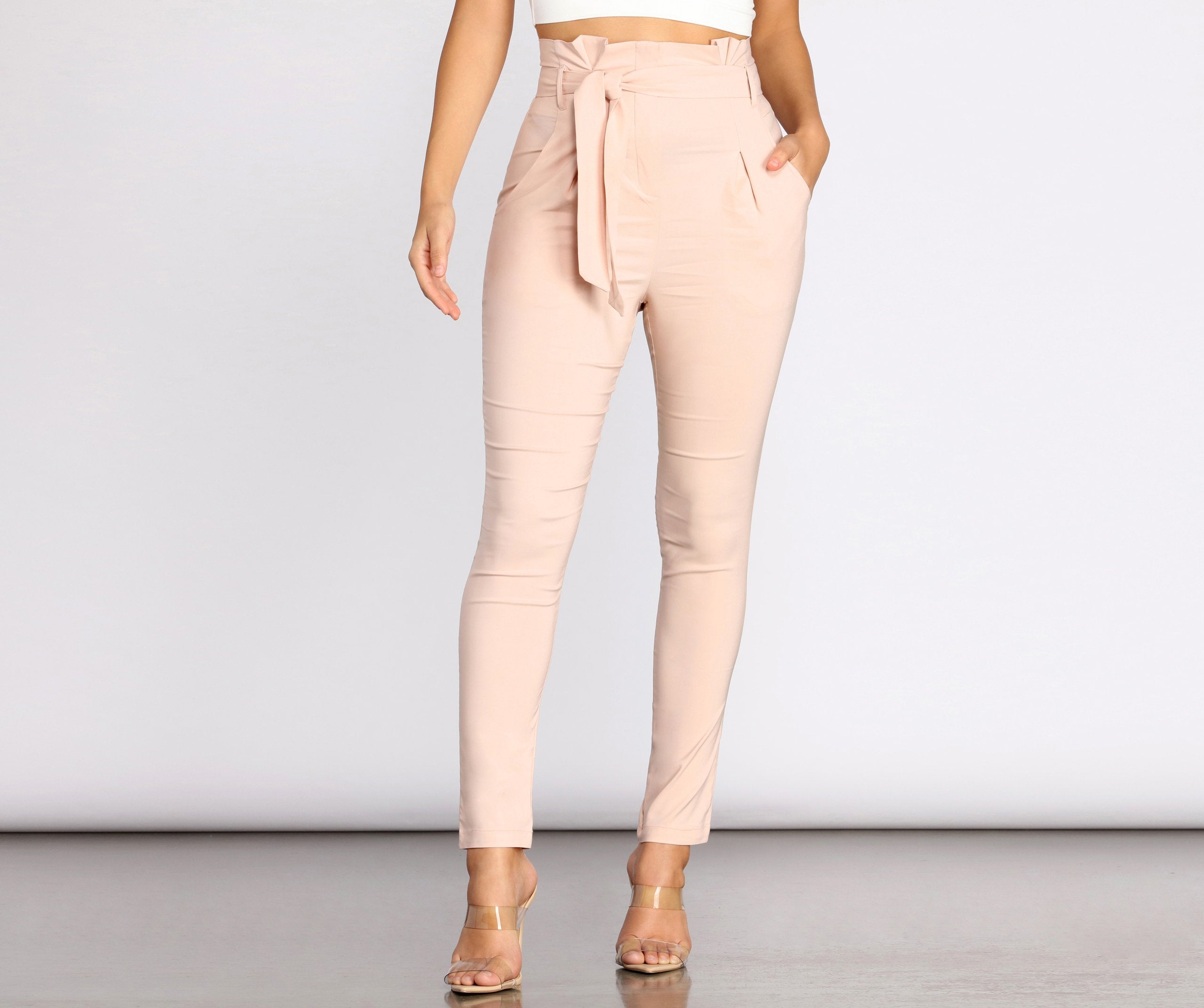 High Waist Paperbag Skinny Dress Pants – Lady Occasions