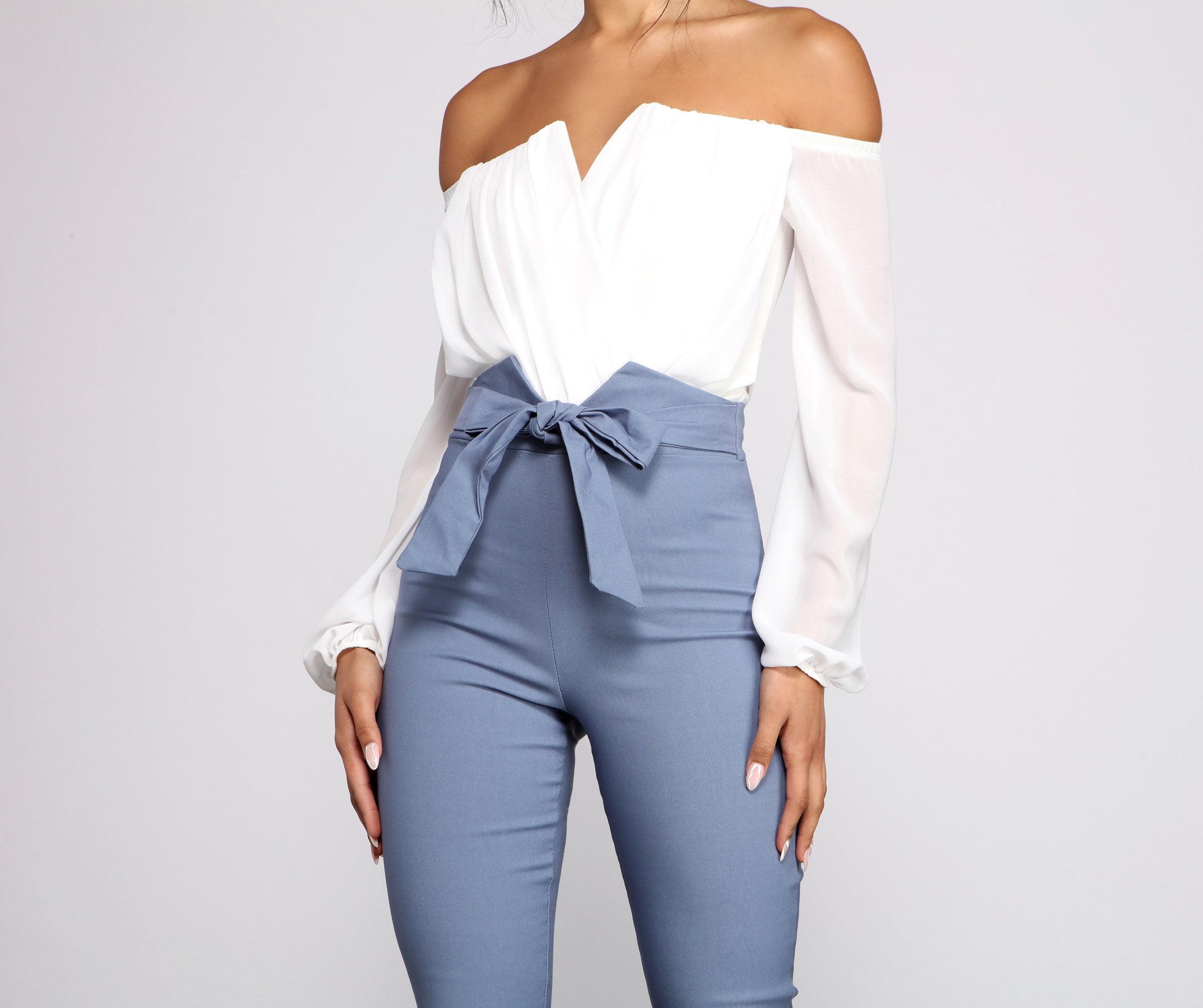 High Waist Tie Front Skinny Pants - Lady Occasions