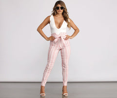 High Waist Double Striped Skinny Dress Pants - Lady Occasions