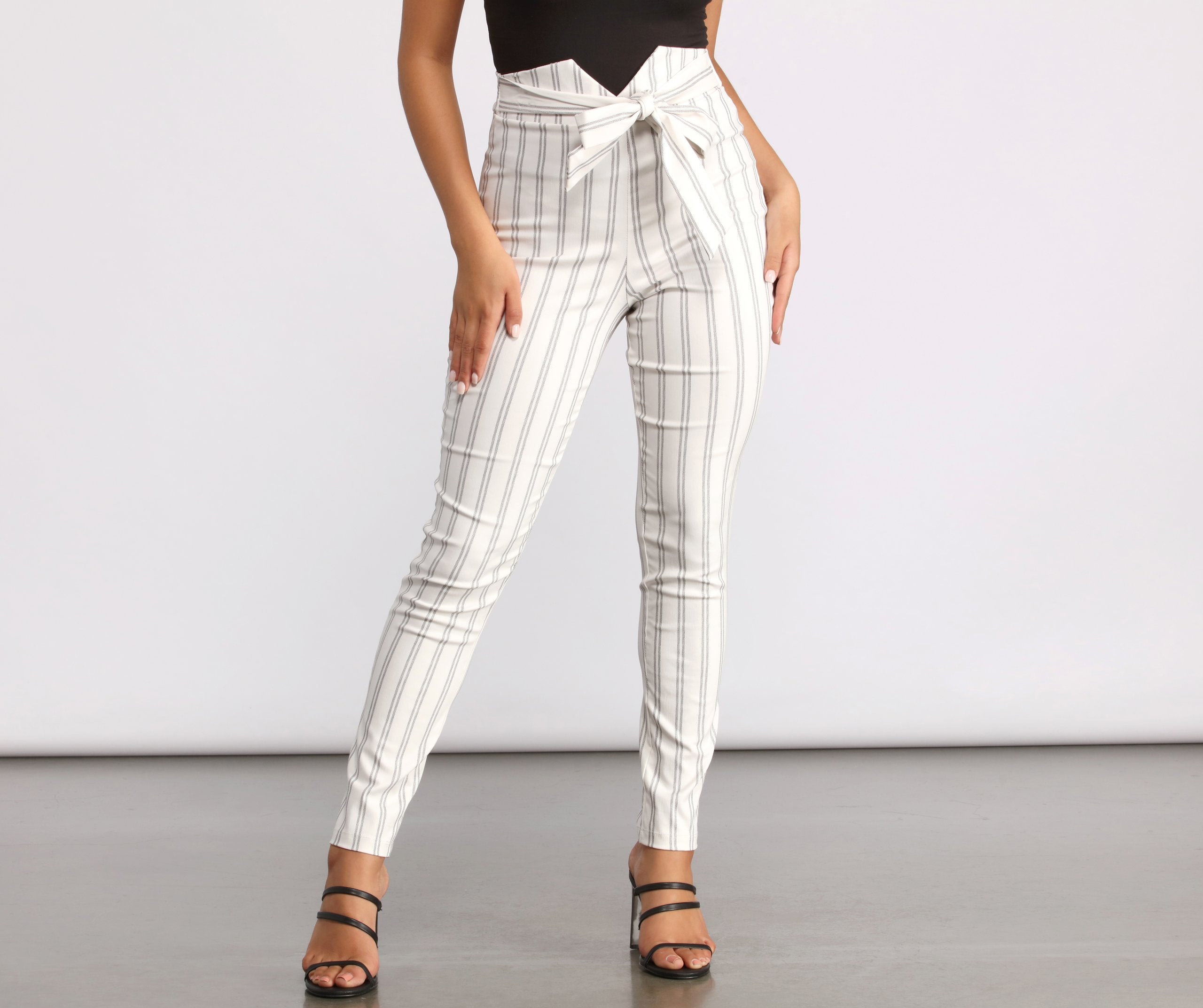 High Waist Double Striped Skinny Dress Pants - Lady Occasions