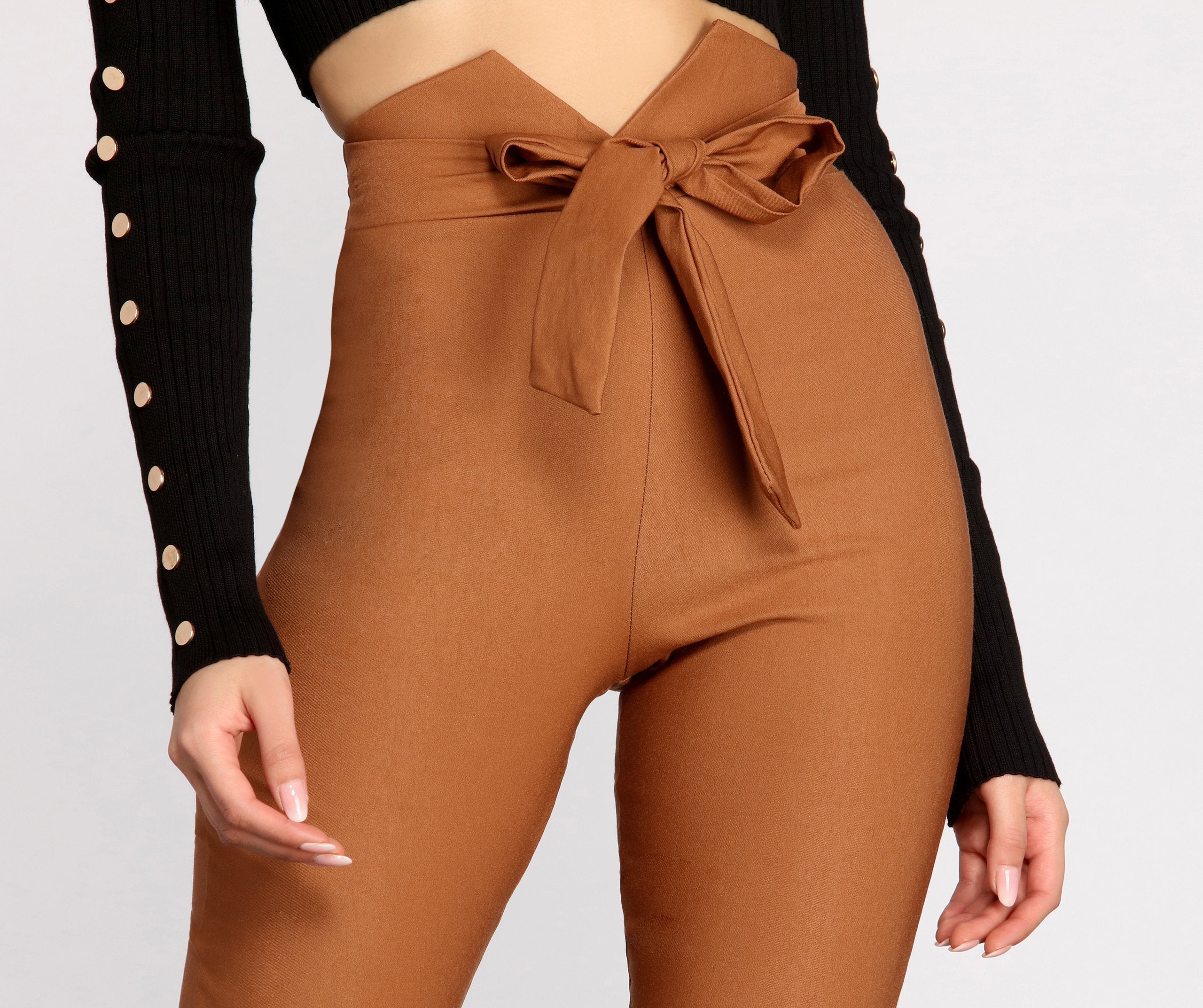High Waist Tie Front Skinny Pants - Lady Occasions