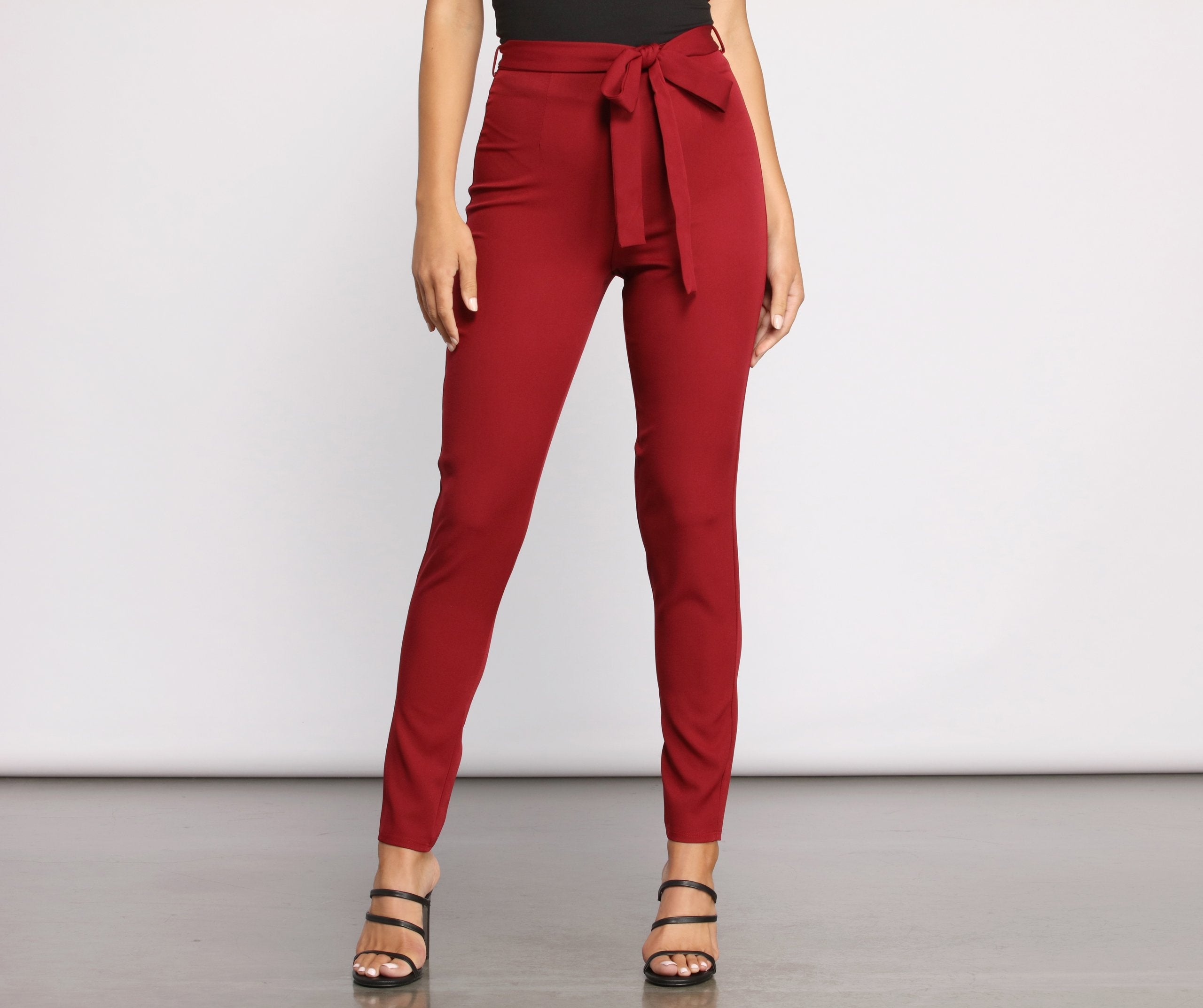 High Rise Tie Waist Tapered Pants - Lady Occasions