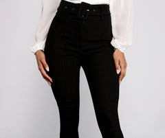 High Waist Belted Skinny Pants - Lady Occasions