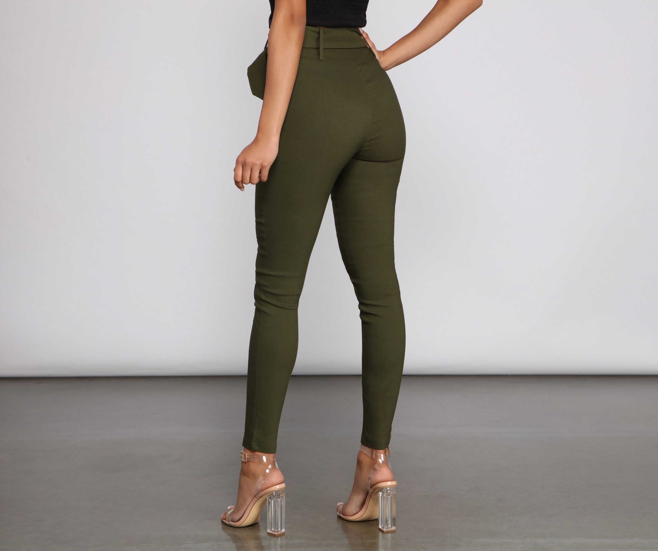 High Waist Belted Skinny Pants - Lady Occasions