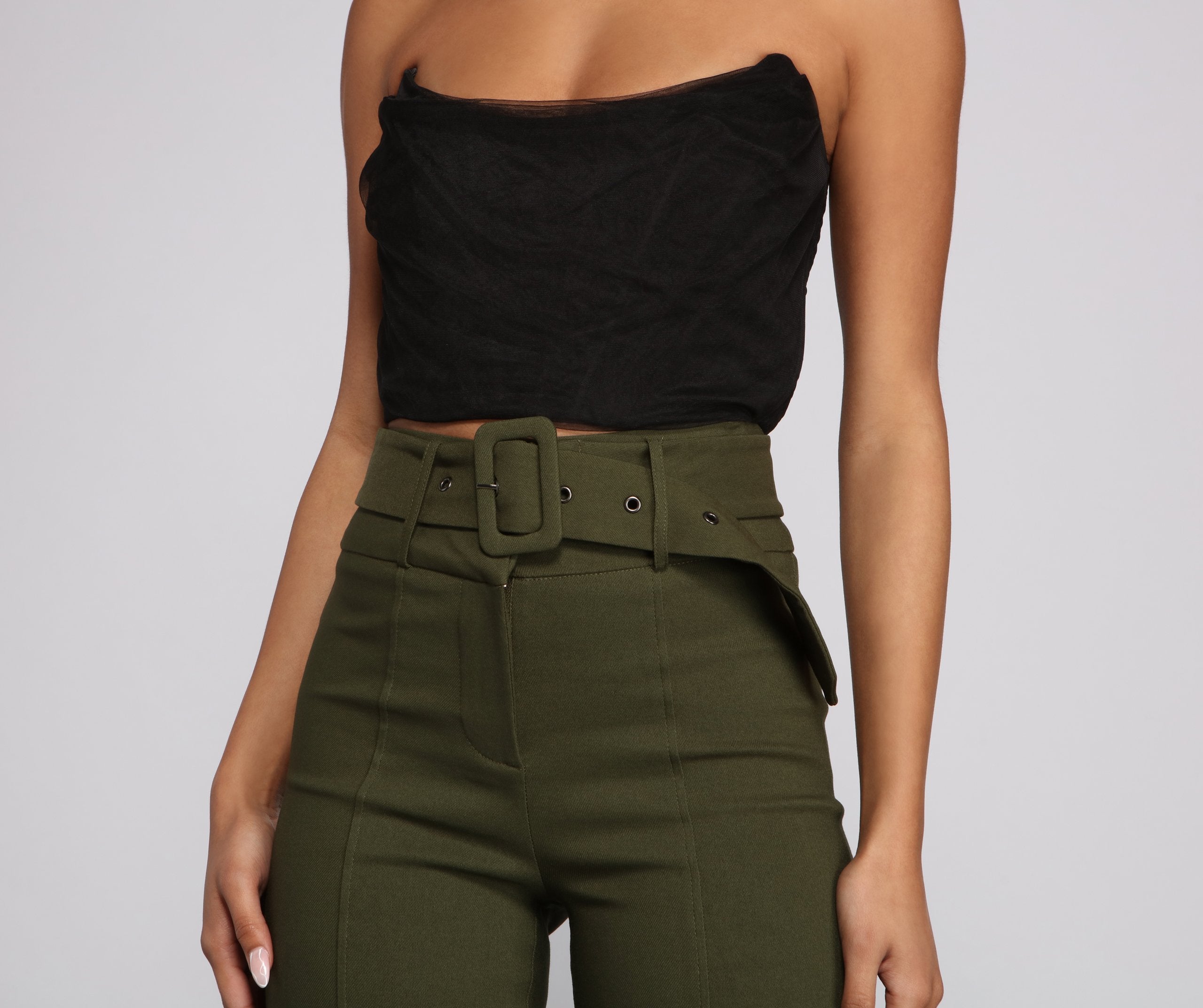 High Waist Belted Skinny Pants - Lady Occasions