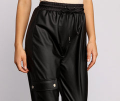 High Waist Faux Leather Cargo Pants - Lady Occasions