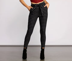High Waist Paperbag Window Pane Pants - Lady Occasions