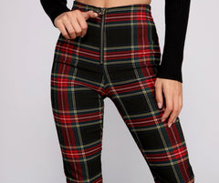 High Waist Plaid Zip Front Pants - Lady Occasions