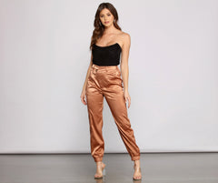 Level Up Sophisticated Satin Joggers - Lady Occasions