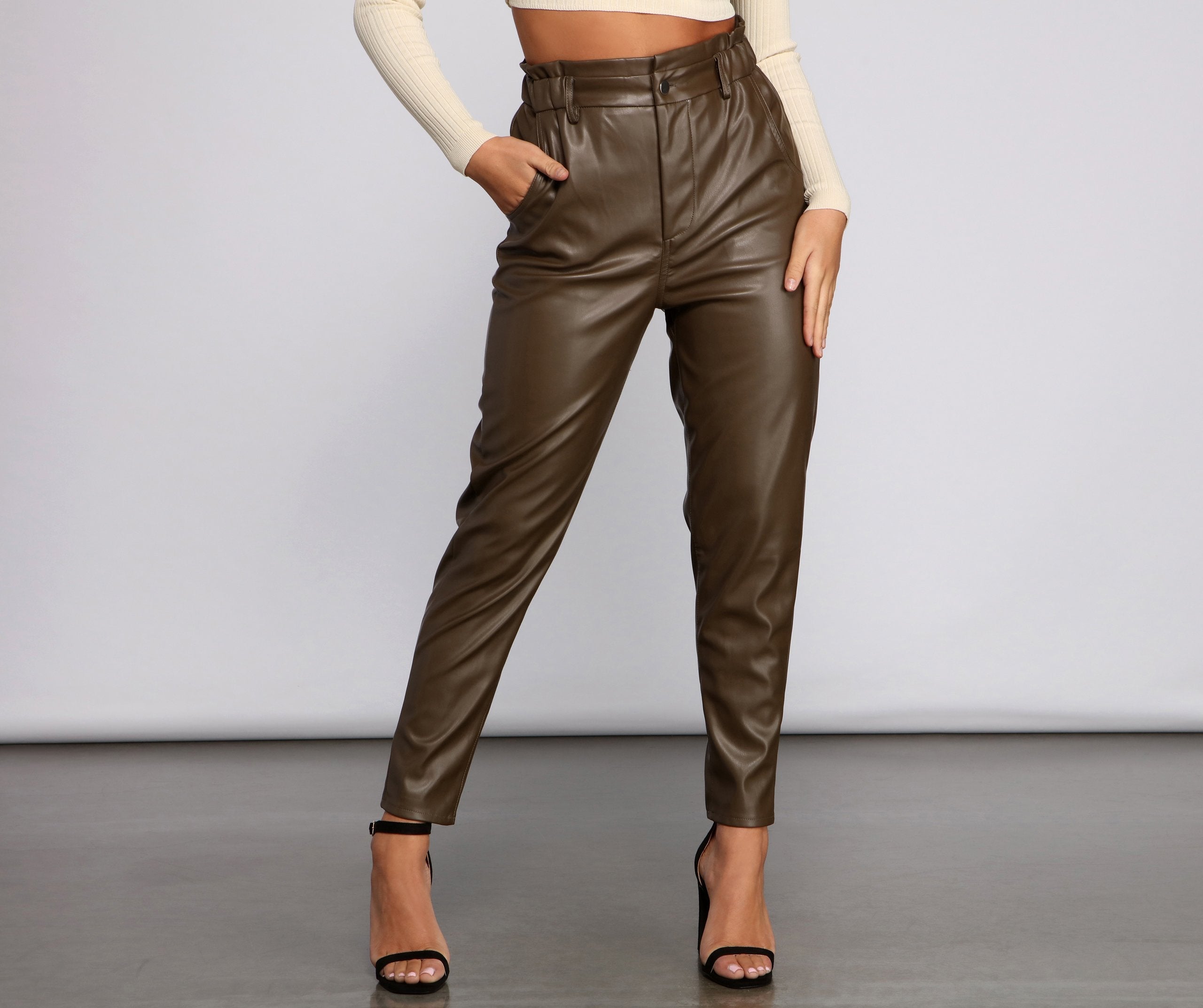 Polished N' Edgy Faux Leather Paper Bag Pants - Lady Occasions