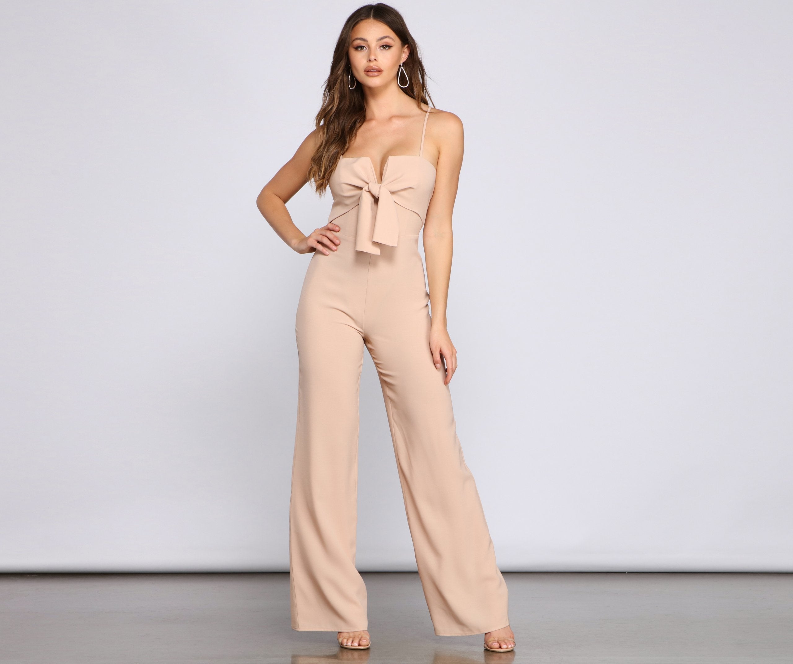 Glam It Up Tie Front Jumpsuit - Lady Occasions