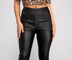 High Waist Coated Faux Leather Skinny Pants - Lady Occasions