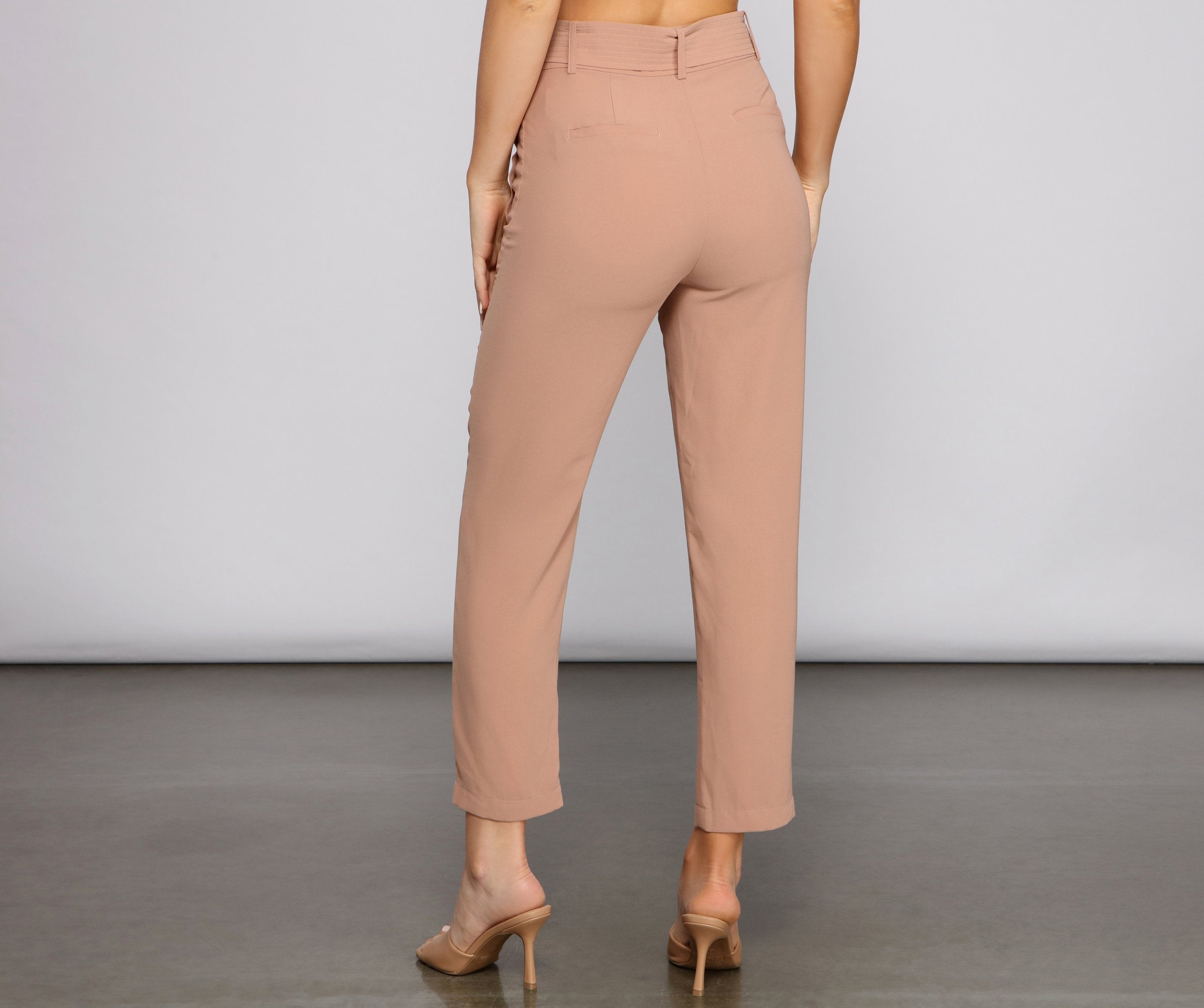Classic High Waist Belted Tapered Pants - Lady Occasions