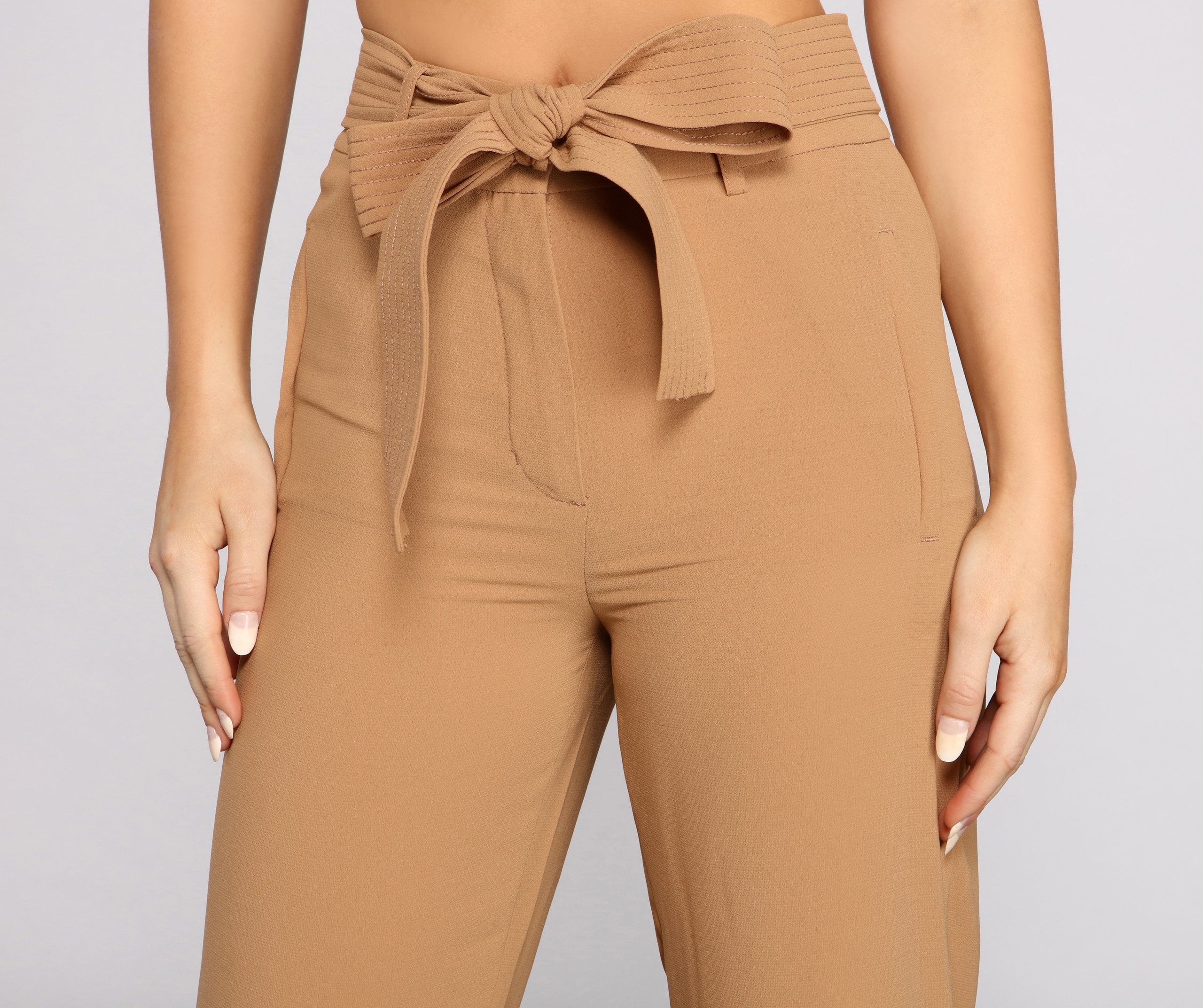 Classic High Waist Belted Tapered Pants - Lady Occasions
