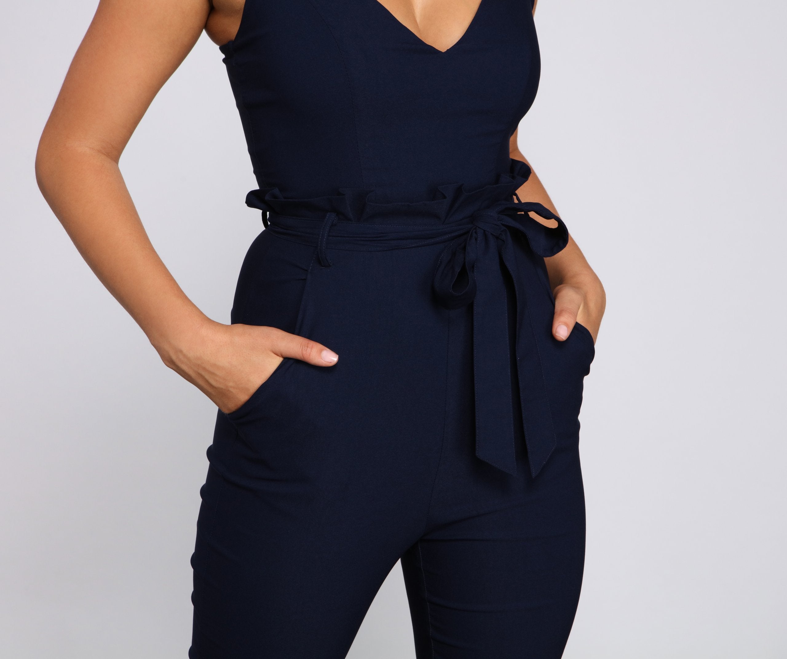 Stylish And Tapered Tie Waist Jumpsuit - Lady Occasions