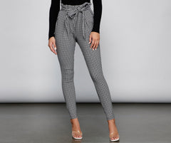 Houndstooth Paper Bag Skinny Pants - Lady Occasions