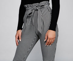 Houndstooth Paper Bag Skinny Pants - Lady Occasions
