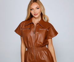 The Next Level Faux Leather Jumpsuit - Lady Occasions