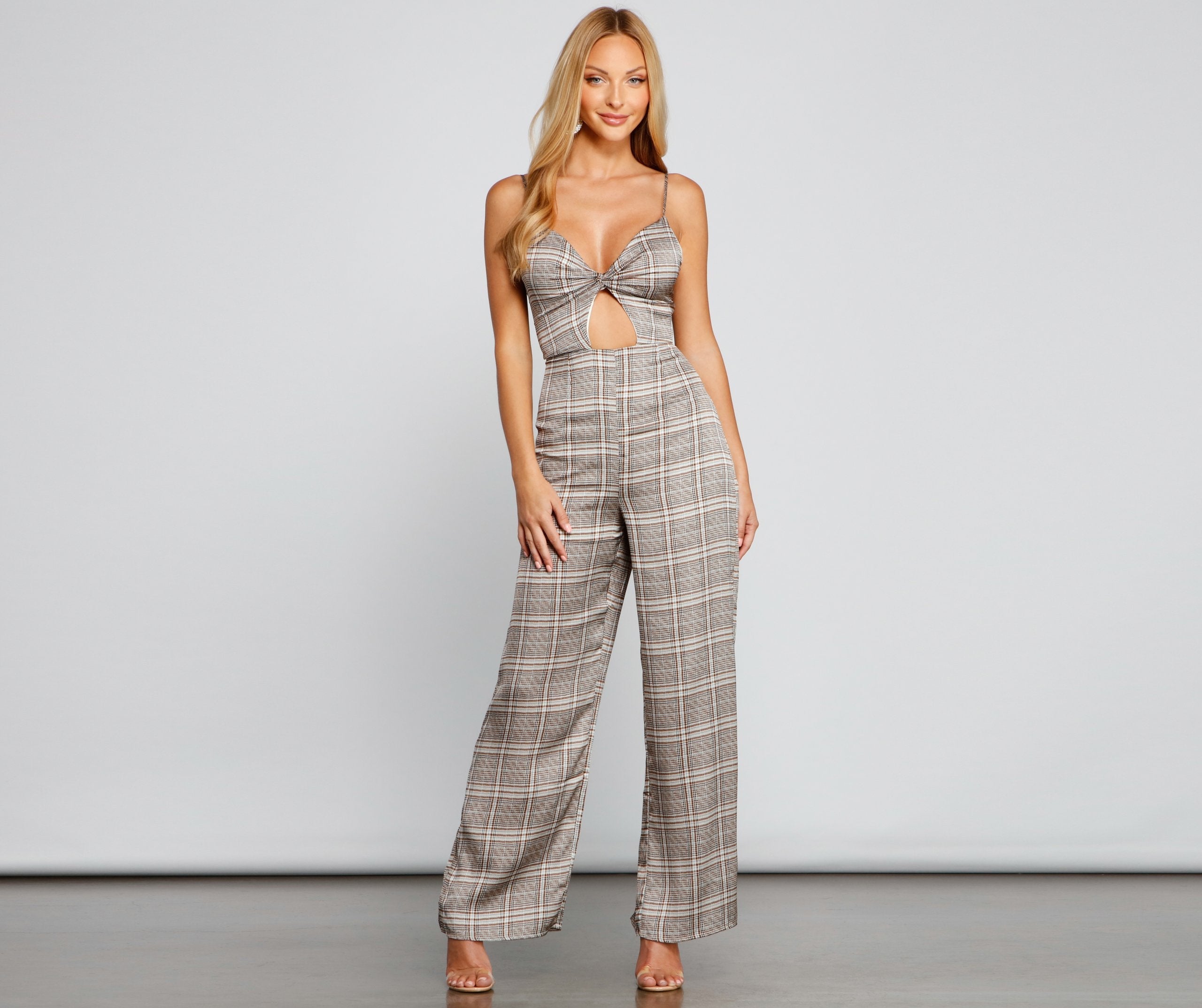 Plaid Perfection Twist Front Jumpsuit - Lady Occasions