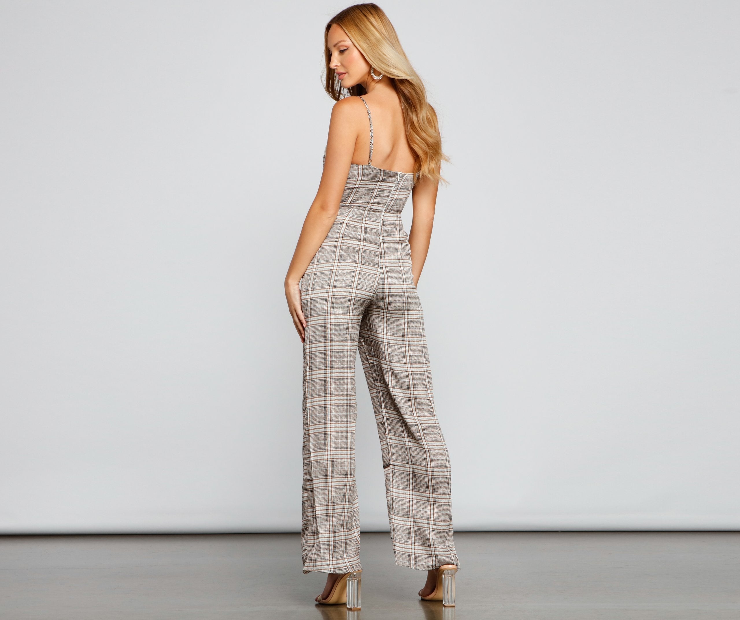 Plaid Perfection Twist Front Jumpsuit - Lady Occasions